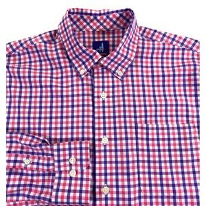 johnnie-O Men's Prep-Formance Stretch Button Down Pink Purple Check Shirt Large